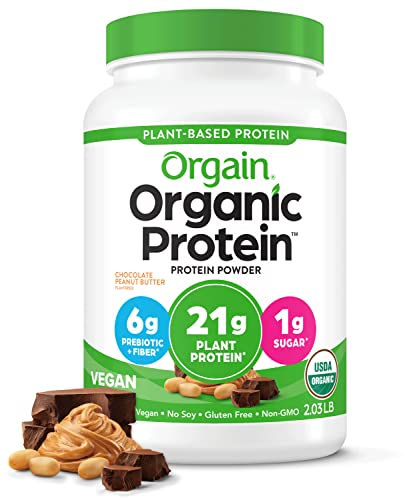 Orgain Organic Vegan Protein Powder, Chocolate Peanut Butter - 21g Plant Based Protein, Gluten Free, Dairy Free, Lactose Free, Soy Free, No Sugar Added, Kosher, For Smoothies & Shakes - 2.03lb - Chocolate Peanut Butter, 2 lb - 2.03 Pound (Pack of 1)