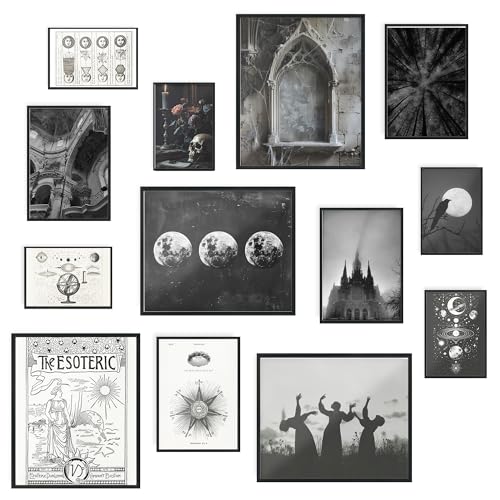 Fardes Gothic Decor for Wall Decor Aesthetic, Goth Home Decor Aesthetic Pictures, 13pcs of Gothic Wall Art for Halloween Room Decor, Witchy Decor for Halloween Home Decor - Gallery Wall Art