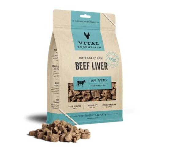 Vital Essentials Freeze Dried Raw Single Ingredient Dog Treats, Beef Liver, 15 oz - Beef Liver - 15 Ounce (Pack of 1)