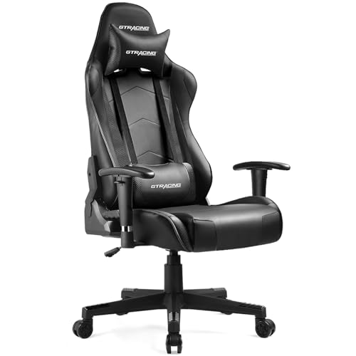 GTRACING Gaming Chair Racing Office Computer Ergonomic Video Game Chair Backrest and Seat Height Adjustable Swivel Recliner with Headrest and Lumbar Pillow Esports Chair,Black - Black
