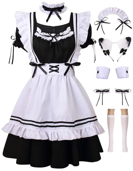 Colorful House Women's Anime Cosplay French Apron Maid Fancy Dress Costume - 3X-Large Black 04