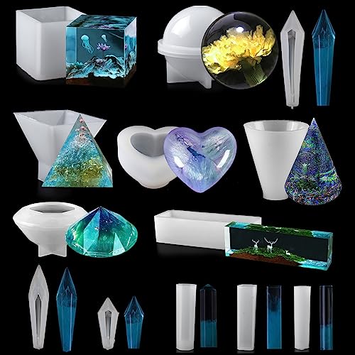 Epoda 13 Stück Epoxidharz Formen, Sphärische, Kubische, Pyramide, Kristal Resin Silikonform, Silicone Gießform Resin DIY Harz Formen