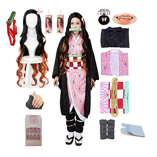 kelihood Japanischer Anime Demon Slayer Cosplay: Kamado,Nezuko-Cosplay Kostüm Kimono Set Anime Cosplay Kostüm Erwachsene Kimono Halloween Kostüm-Erwachsene_M - Erwachsene - M