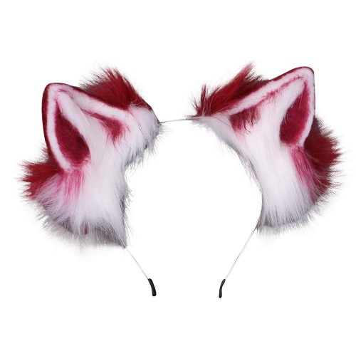 VIGVAN Kawaii Fuchs Katzen Ohren Haarband Haarnadel Katzen Cosplay (Rot Weiß Haarband)