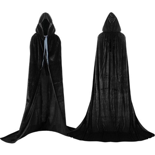 Labellevie Umhang mit Kapuze Lange SAMT Cape Vampir Kostüm Halloween Erwachsener Unisex- Gr. Medium, Schwarz - Schwarz M