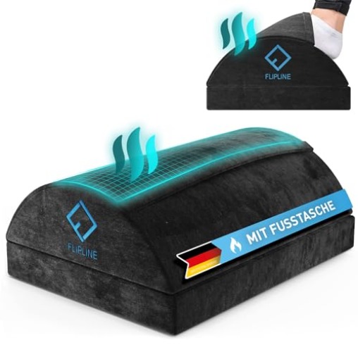 FLIPLINE Fußstütze Schreibtisch mit Flauschfaser-Fußtasche [ThermoFlow] 