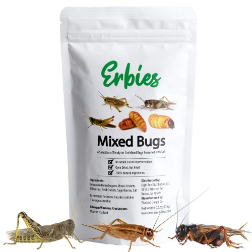 Erbies Edible Bugs Mixed Trail Mix, 15g Bag, Seasoned and Crunchy Insects, Crickets, Grasshoppers, Silkworm Pupae, and Sago Worms, Protein Packed Snack, Fun Gift Idea (1-Pack)