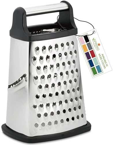 Professional Cheese Grater - Stainless Steel, XL Size, 4 Sides - Perfect Box Grater for Parmesan Cheese, Vegetables, Ginger - Dishwasher Safe - Black - Black