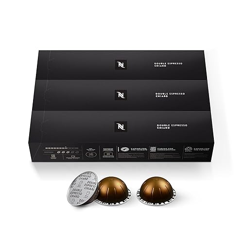 Nespresso Capsules Vertuo, Double Espresso Chiaro, Medium Roast Espresso Coffee, 30-Count Coffee Pods, Brews 2.7oz. - Chiaro