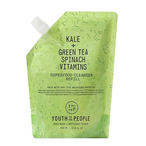 Youth To The People Superfood Facial Cleanser, Kale and Green Tea Spinach Face Wash, Gentle Makeup Remover + Pore Minimizer for All Skin Types, Vegan, Refillable Skincare - 16.9 Fl Oz (Pack of 1)