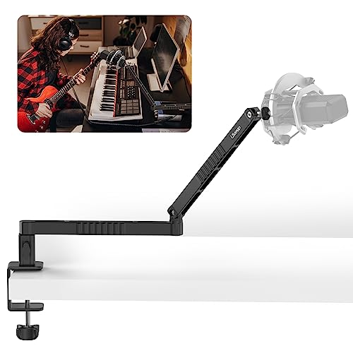 Upgrade ULANZI LS26 Low Profile Mic Arm, Aluminum 360° Rotatable Foldable Microphone Low Arm Desk Mount for Podcast/Streaming/Gaming/Radio Studio w Mic Clip 1/4" 3/8" 5/8" Screw for Most Mics - LS26U