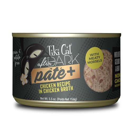 Tiki Cat After Dark Pate+, Chicken Recipe in Chicken Broth, with High Moisture Broth for Optimal Hydration, Wet Canned Cat Food, 5.5 oz. Cans (Pack of 8) - Chicken - 2.75 Pound (Pack of 1)