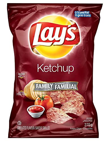 Canadian Lays Ketchup Chips (Imported From Canada) - 1 Family Size Bag - Ketchup - 8.29 Ounce (Pack of 1)