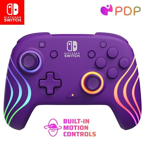 PDP Afterglow Wave Wireless Pro Controller with Full Motion for Nintendo Switch, Nintendo Switch - OLED Model, 8 RGB LED Lighting Zones, 30 Foot Range, 20 Hour Rechargeable Battery: Purple - Full Motion Wireless - Purple