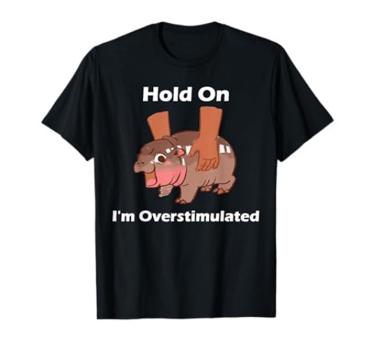 Moo Deng Hold On I'm Overstimulated T-Shirt - Men's Big and Tall - Asphalt Grey - 6X Tall