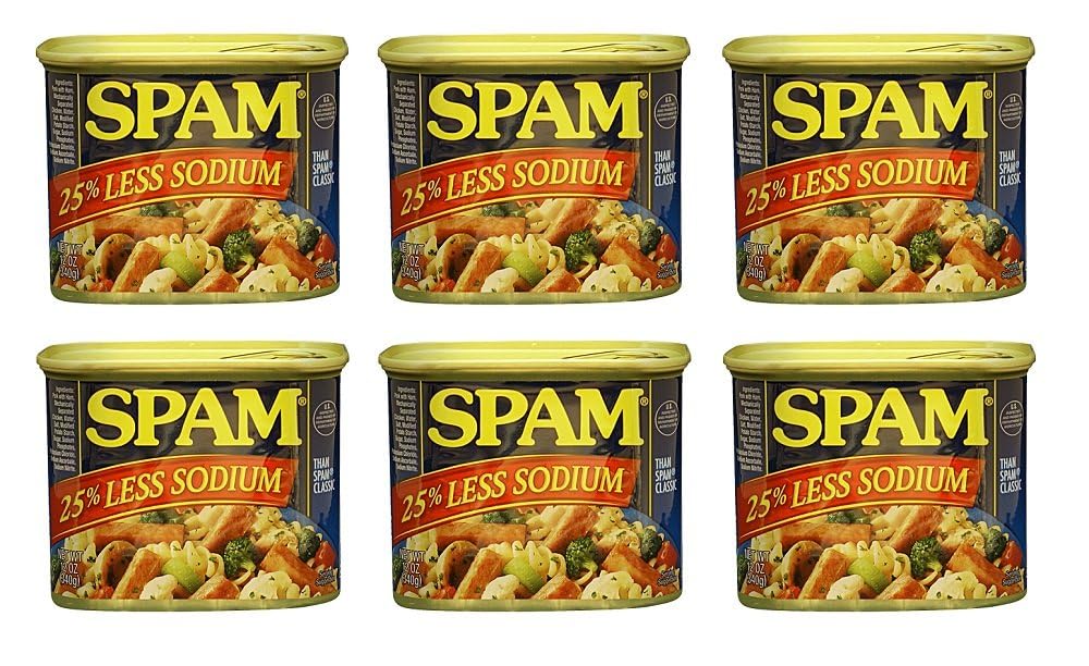 Spam 25% Less Sodium Than Spam Classic: 6 Packs of 12 Oz - Cos15 - 12.0 Ounce (Pack of 6)