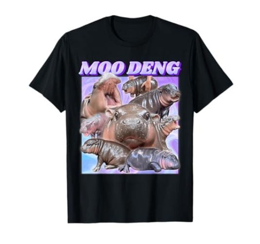 Baby Hippo Moo Deng T-Shirt - Men's Big and Tall - Black - 6X Tall