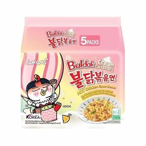 SAMYANG Cream Carbonara Pasta Buldak Chicken Flavor Ramen - A Creamy Spicy Fusion – 24.7 Oz (pack of 1) (total 5 pcs)