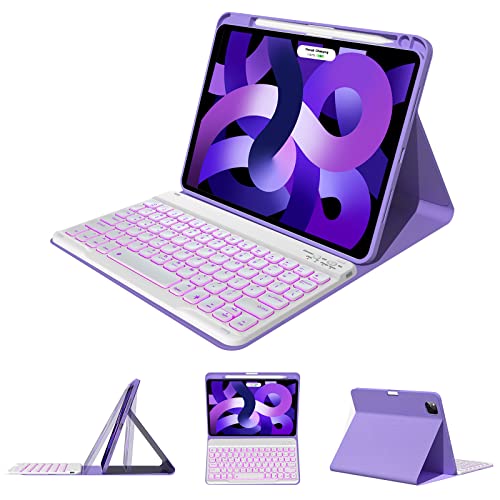 Keyboard Case for iPad Pro 11 inch 1st/2nd/3rd Generation 2018/2020/2021,10.9" Air 4th/5th Gen 2020/2022, Wireless Backlit Magnetic 7-Color Keyboard, Built-in Pencil Holder, Protective Cover (Purple)