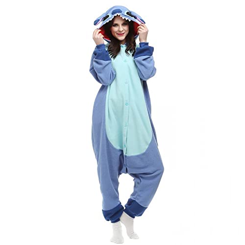 DreamJing Stitch Onesie Pajamas Adult Anime Cosplay Christmas Sleepwear Jumpsuit Costume Women Men Teens Cartoon Cosplay World Book Day Costume - XL