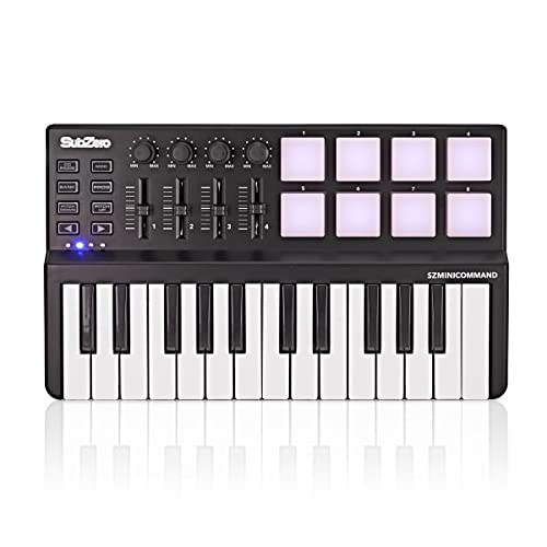 SubZero Portable 25 Key MIDI Controller 8 Pads 4 Knobs & 4 Faders