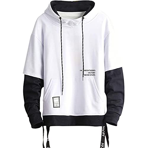 Moshtashio Men's Hoodies Pullover Hooded Sweatshirt Top Blouse Casual Hoody with Pocket - L - White