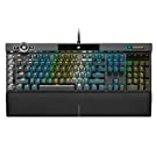Corsair K100 RGB Optical-Mechanical Gaming Keyboard (CORSAIR OPX Keyswitches: Hyper-fast & Linear, Leatherette Palm Rest, PBT Double-Shot Keycaps, Elgato Stream Deck Integration) QWERTY, Black