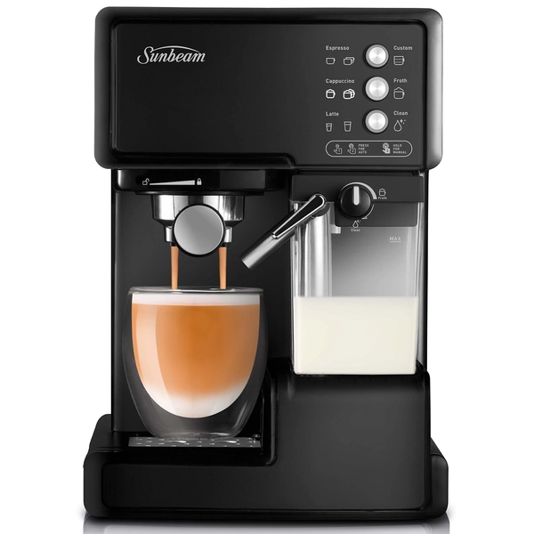 Sunbeam EM5000K Café Barista Coffee Machine | One-Touch Espresso, Latte & Cappuccino Coffee Maker | 2L Water Tank | Automatic Milk Frother & Removable Milk Reservoir | 15 Bar Pump | Black