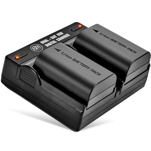 BM Premium 2 Pack of LP-E6NH High Capacity Batteries and Dual Bay Battery Charger for Canon EOS R EOS R5 EOS R6 EOS R6 II EOS R7 EOS 90D EOS 60D EOS 70D EOS 80D EOS 6D II EOS 7D EOS 7D Mark II Cameras - 