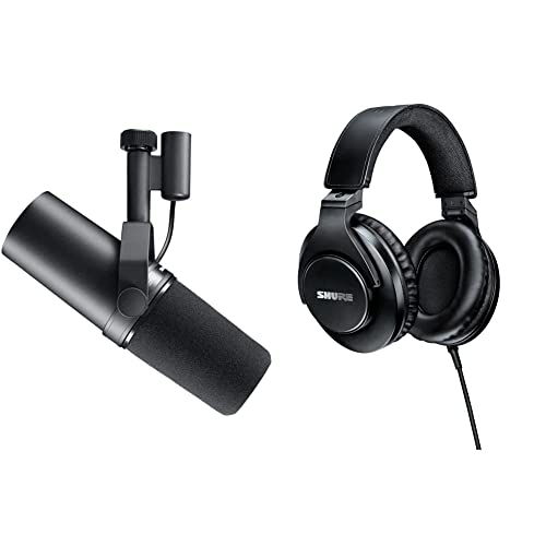 Shure SM7B Vocal Dynamic Microphone for Broadcast, Podcast & Recording, XLR Studio Mic, Detachable Windscreen - Black & Shure SRH440A Over, Adjustable & Collapsible Design - 2022 Version