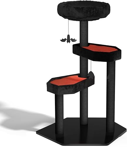 Gothic Cat Tree with Coffin Bed - Happy & Polly Goth Cat Tower for Indoor Cats with Soft Mats, Natural Sisal Scratching Posts, Bat Hanging Ball - Multi-Level Coffin Cat Tree for Large Cats, Halloween