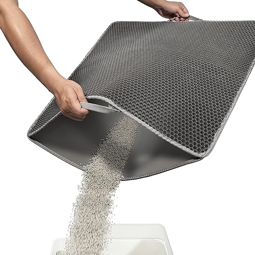 Conlun Cat Litter Mat Kitty Litter Trapping Mat 30” x24” Honeycomb Double Layer, Urine Waterproof, Easier to Clean, Litter Box Mat Scatter Control, Less Waste, Soft on Paws, Non-Slip - Gray - Large (30"x26")