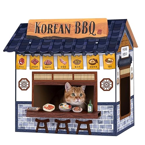 SMILE PAWS Cat Beds for Indoor Cats, Cardboard Cat House with Scratchers, Korean BBQ, Large Sturdy Cat Furniture Condo Cave Tent, Easy to Assemble Pet Toys Accessories Stuffs, Bunny Small Animals - Korean BBQ