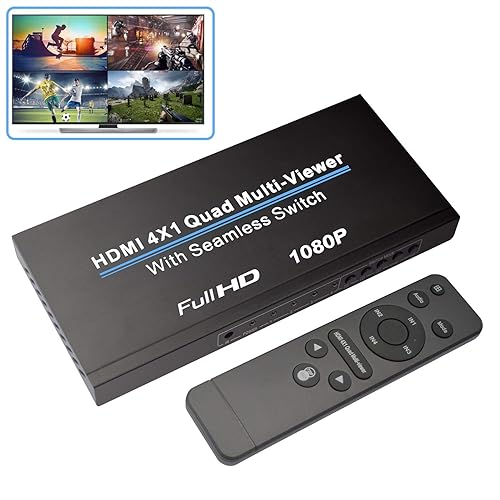 HDMI Multi-Switcher 4X1, NIERBO HDMI Quad Multi-Viewer 4 in 1 Out HDMI Switcher 1080P HDMI Seamless IR Control 3D Support 5 Modes for PC/STB/DVD - 4 in 1 out