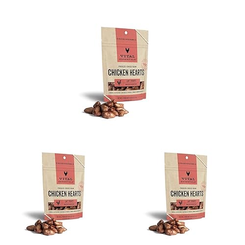 Vital Essentials Freeze Dried Raw Single Ingredient Cat Treats, Chicken Hearts, 0.8 OZ (Pack of 3) - Chicken Hearts - 0.8 Ounce (Pack of 3)