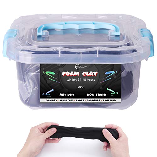 1.1lb Moldable Cosplay Foam Clay (Black) – High Density and Hiqh Quality for Intricate Designs | Air Dries to Perfection for Cutting with a Knife or Rotary Tool, Sanding or Shaping - 500g - Black