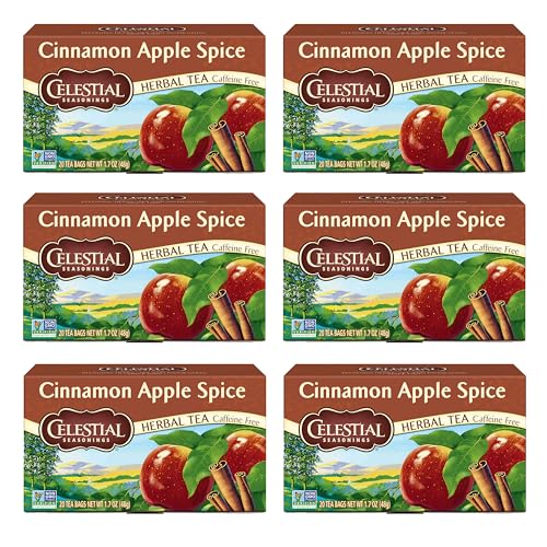 Celestial Seasonings Cinnamon Apple Spice Herbal Tea, Caffeine Free, 20 Tea Bags Box, (Pack of 6) - Cinnamon Apple Spice - 20 Count (Pack of 6)