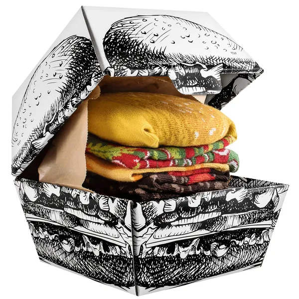 Rainbow Socks - Men Women Funny Burger Socks Box - 2 Pairs - 5.5-9