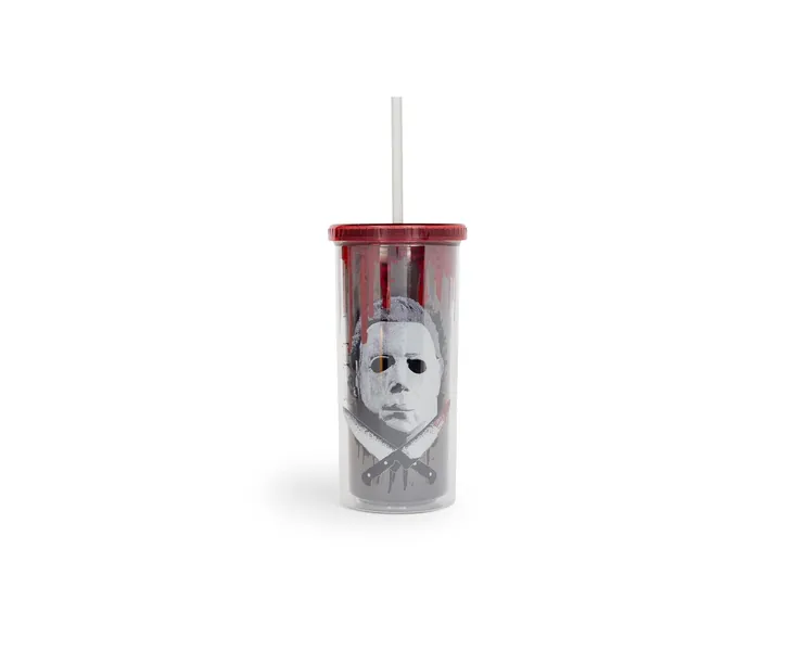 Halloween 2 Michael Myers Carnival Cup With Reusable Straw, Leakproof Lid | BPA-Free Plastic Tumbler, Tall Cold Cup | Novelty Drinkware For Home Kitchen | Holds 16 Ounces - 