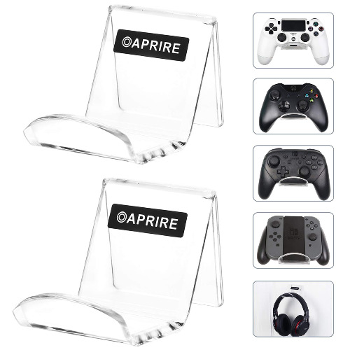 OAPRIRE Universal Controller Stand Holder Wall Mount(2 Pack) - Perfect Display and Organization - Fits Modern&Retro Game Controllers/Headset - Handcrafted PS4 Controller Accessories with Cable Clips - Clear