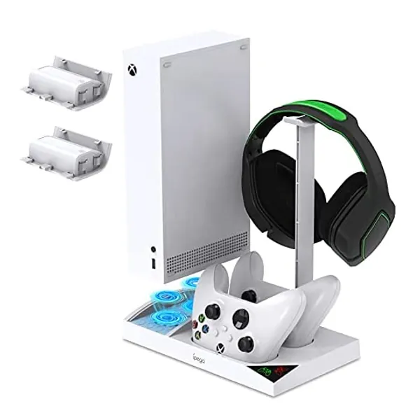 
                            FASTSNAIL Cooling Fan Station for Xbox Series S - 1400mAh Rechargeable Battery Pack & Dual Controller Charging Dock, High Speed Cooler Stand with Headset Holder Compatible with Xbox Series S Console
                        