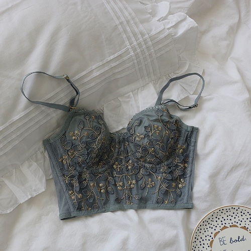 Floral Embroidered Bustier - Blue Floral / XL
