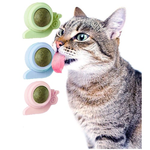 Kayina Catnip Wall Ball, 3-Piece Cat Toys, Edible Cat Licking Toy, Cat Chew Toy, Teeth Cleaning Cat Bite Toy, Rotatable Indoor Cat Toy, Cat Wall Decoration - Snails