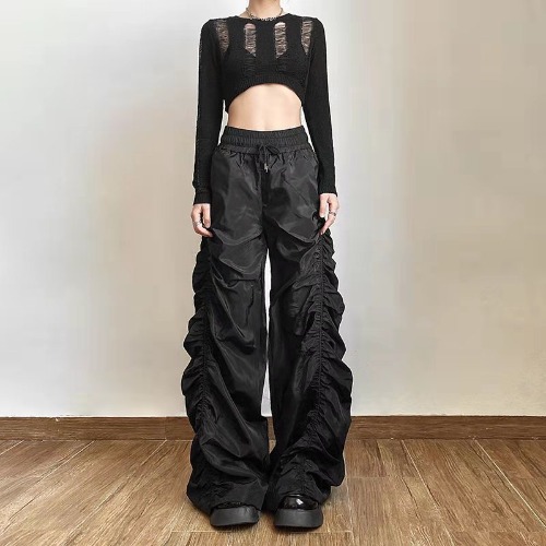 'Darker' Black Baggy Cargo Pants Grunge Y2K Style - Black / L