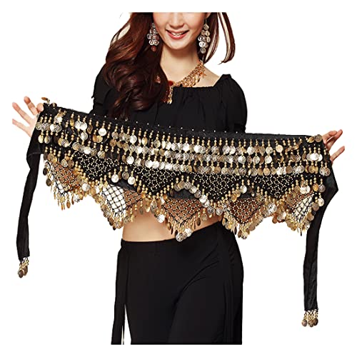 Wuchieal Women's Sweet Bellydance Hip Scarf with Gold Coins Skirts Wrap Noisy - One Size - Black