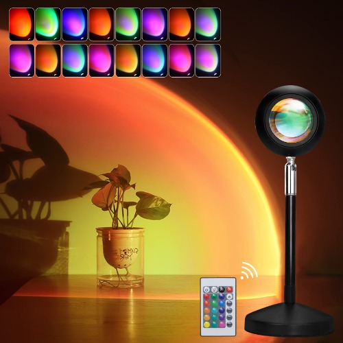 Exnemav Sunset Lamp Night Light - 16 Colors & 4 Modes Sunset Projection Lamp with Remote, Color Changing Rainbow Sunlight Lamp, Romantic Visual Led Light Projector for Photography Room Decor