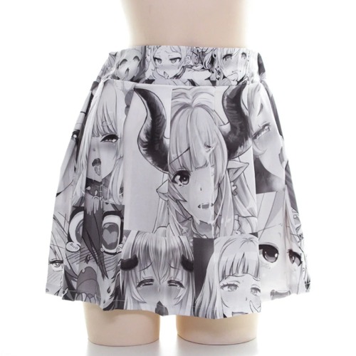 Flowing Ahegao Skirt - Black & White