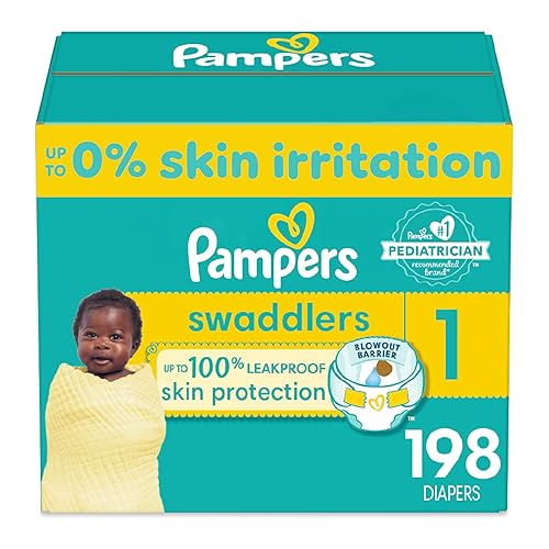 Pampers Swaddlers Diapers - Size 1, One Month Supply (198 Count), Ultra Soft Disposable Baby Diapers - Size 1 - 198
