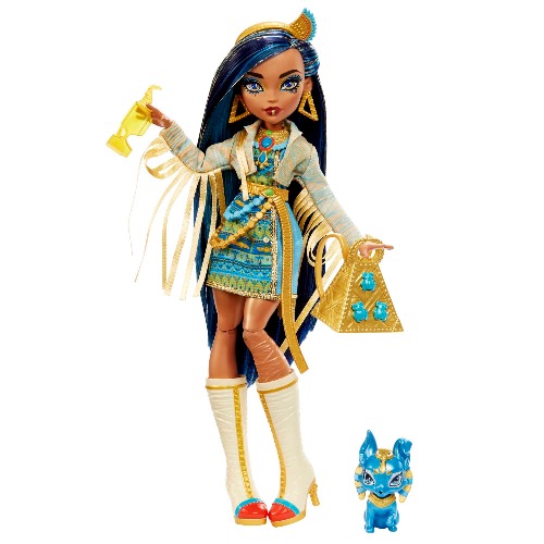 Monster High Doll, Cleo De Nile with Accessories and Pet Dog, Posable Fashion Doll with Blue Streaked Hair​​​​ - 