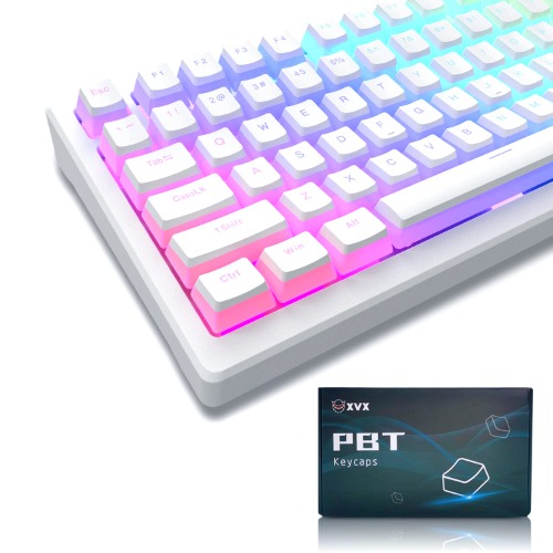 XVX Pudding Keycaps - PBT Keycaps, 141 Key+24 Keys Set Custom Keycap, OEM Profile, Universal Compatiability for 100%, 75%, 65%, 60% Keyboard (White) - White